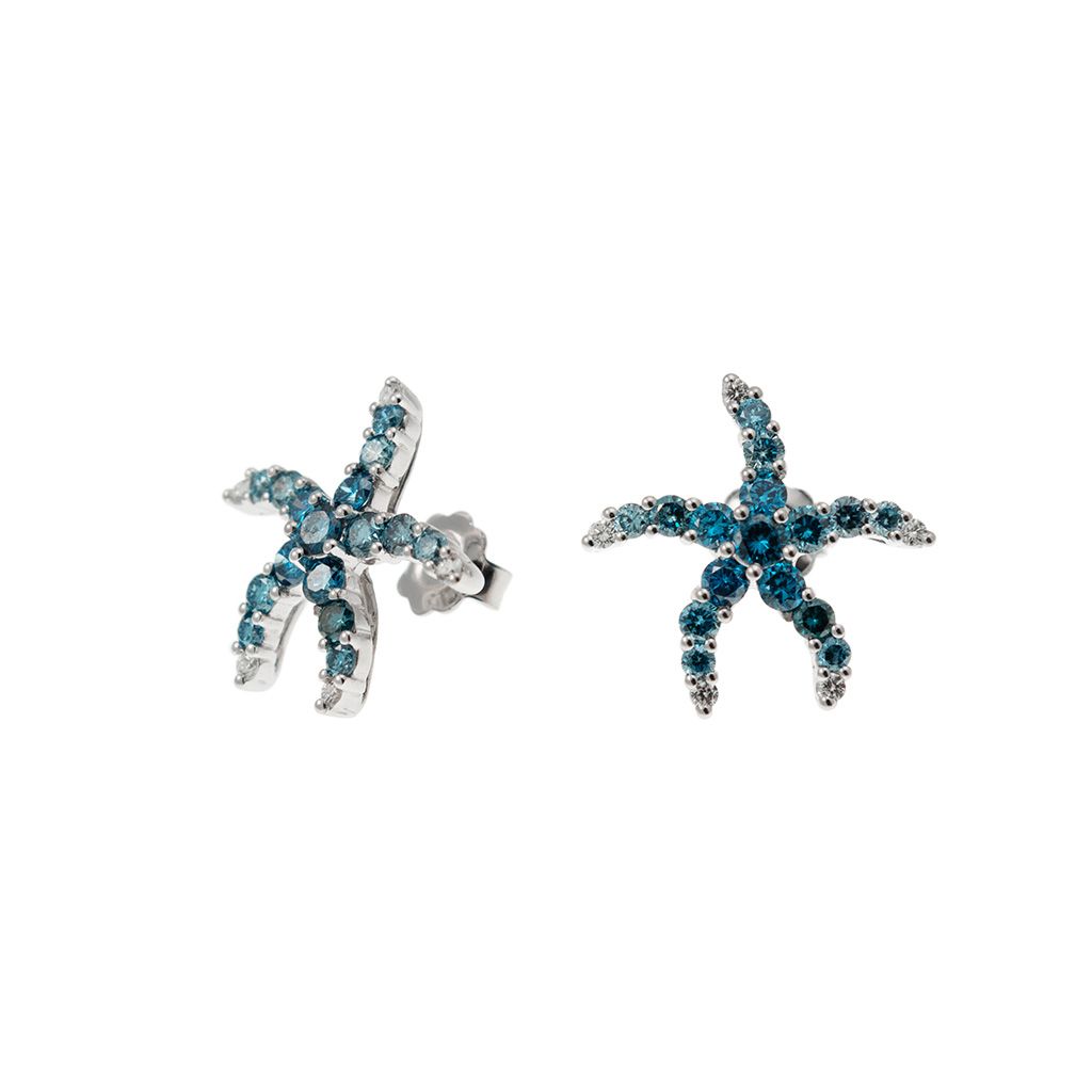 Orecchini Stella Marina con Diamanti Blu in Oro Bianco
