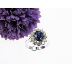6x8 Blue Sapphire with 12 Diamonds Kate Ring