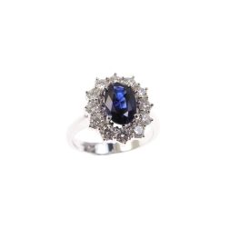 6x8 Blue Sapphire with 12 Diamonds Kate Ring