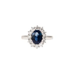 6x8 Blue Sapphire with 12 Diamonds Kate Ring
