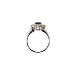 Anello Kate con Zaffiro Blu 6x8mm e 12 Diamanti