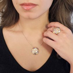 Rose Gold Confetti Pendant with white gold necklace