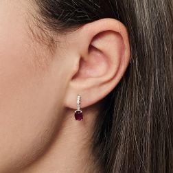 Photo of worn Rubies 7mm x 5mm and Diamonds Earrings