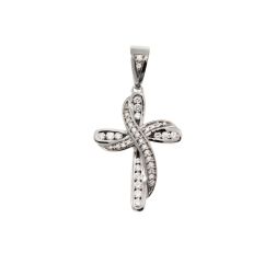Double Intertwined Cross Pendant in White Gold with Diamonds