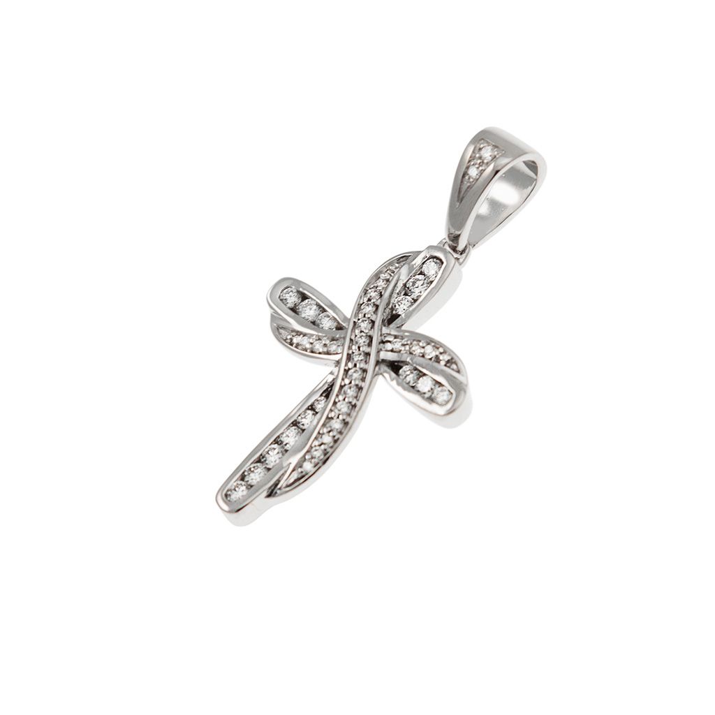 Double Intertwined Cross Pendant in White Gold with Diamonds