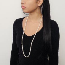 photo of worn 89cm Long Necklace White Pearls without clasp