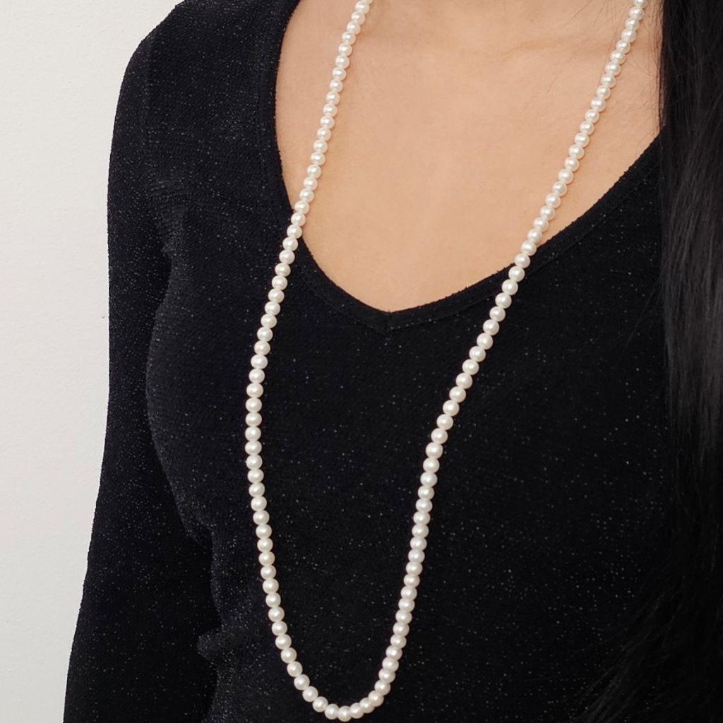 photo of worn 89cm Long Necklace White Pearls without clasp
