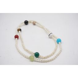 91cm long necklace with white pearls and multicolored stones, without clasp