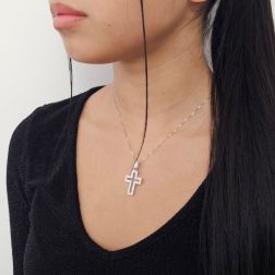 photo of worn White Gold Openwork Cross Pendant with Diamonds