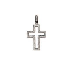 White Gold Openwork Cross Pendant with Diamonds