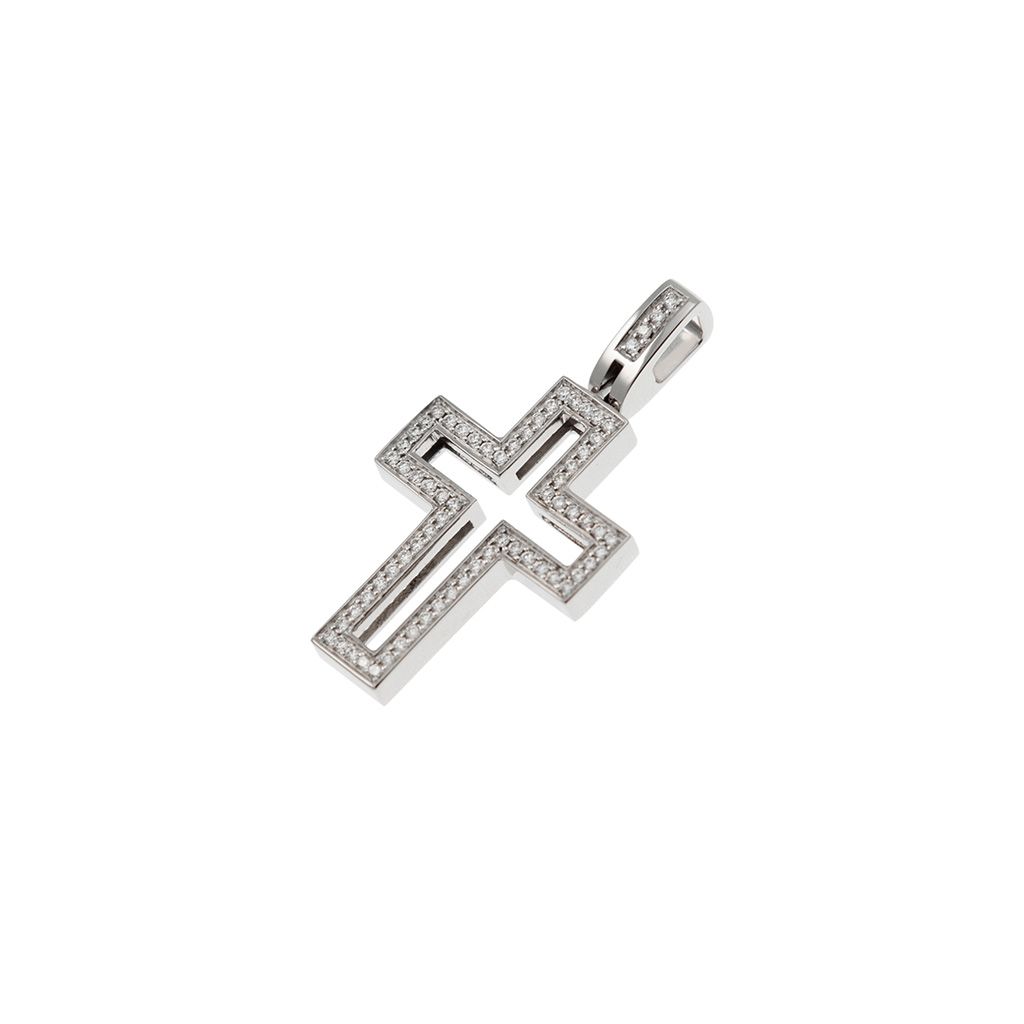 White Gold Openwork Cross Pendant with Diamonds