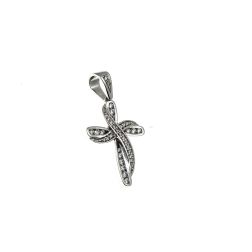 Double Intertwined Cross Pendant in White Gold with Diamonds