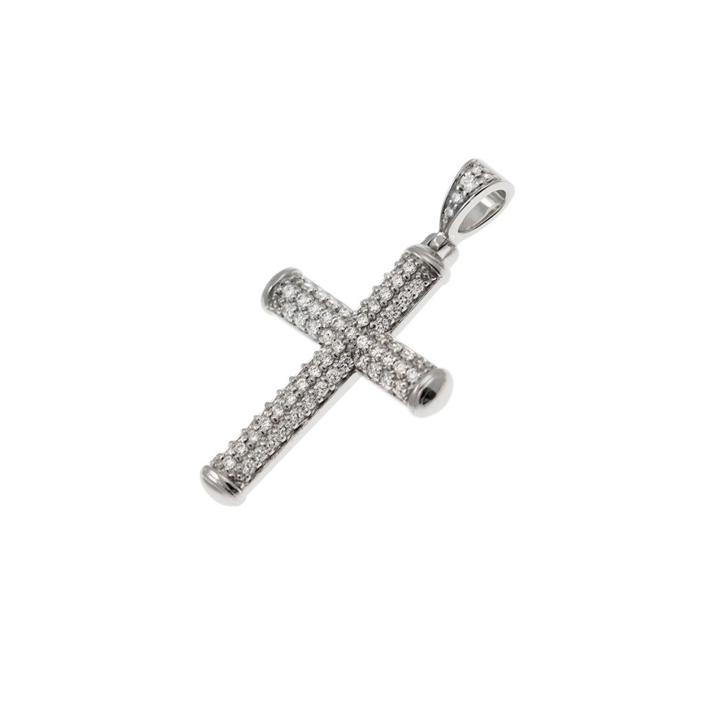 White Gold Cross Pendant with Pavé-set Diamonds