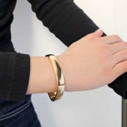 Photo of worn Large Square Rigid Bracelet in Polished Yellow Gold