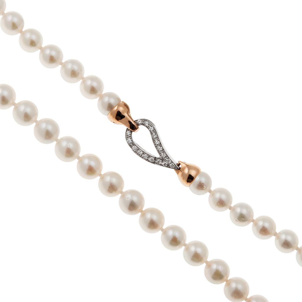 Collana Perle Akoya chiusura a goccia in Oro Bianco e Rosa con Diamanti