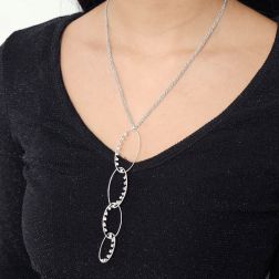 photo of worn Necklace with 4 Descending Oval Pendants with Diamonds