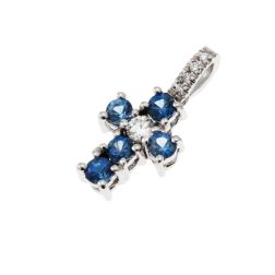 Ciondolo Croce con Zaffiri Blu - Larghezza 8.3mm