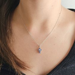 photo of worn Cross with Blue Sapphires - Width 8.3mm