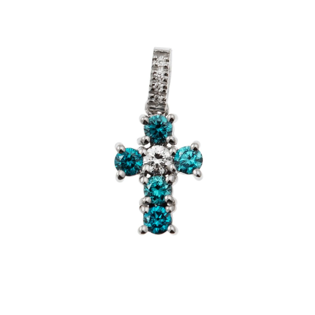 Ciondolo Croce con Diamanti Blu - Larghezza 8.3mm