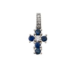Ciondolo Croce con Zaffiro Blu - Larghezza 6.7mm