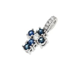 Cross with Blue Sapphires and Diamonds - Width 6.7mm