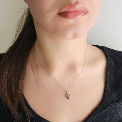 Photo of worn Cross with Blue Sapphires and Diamonds - Width 6.7mm