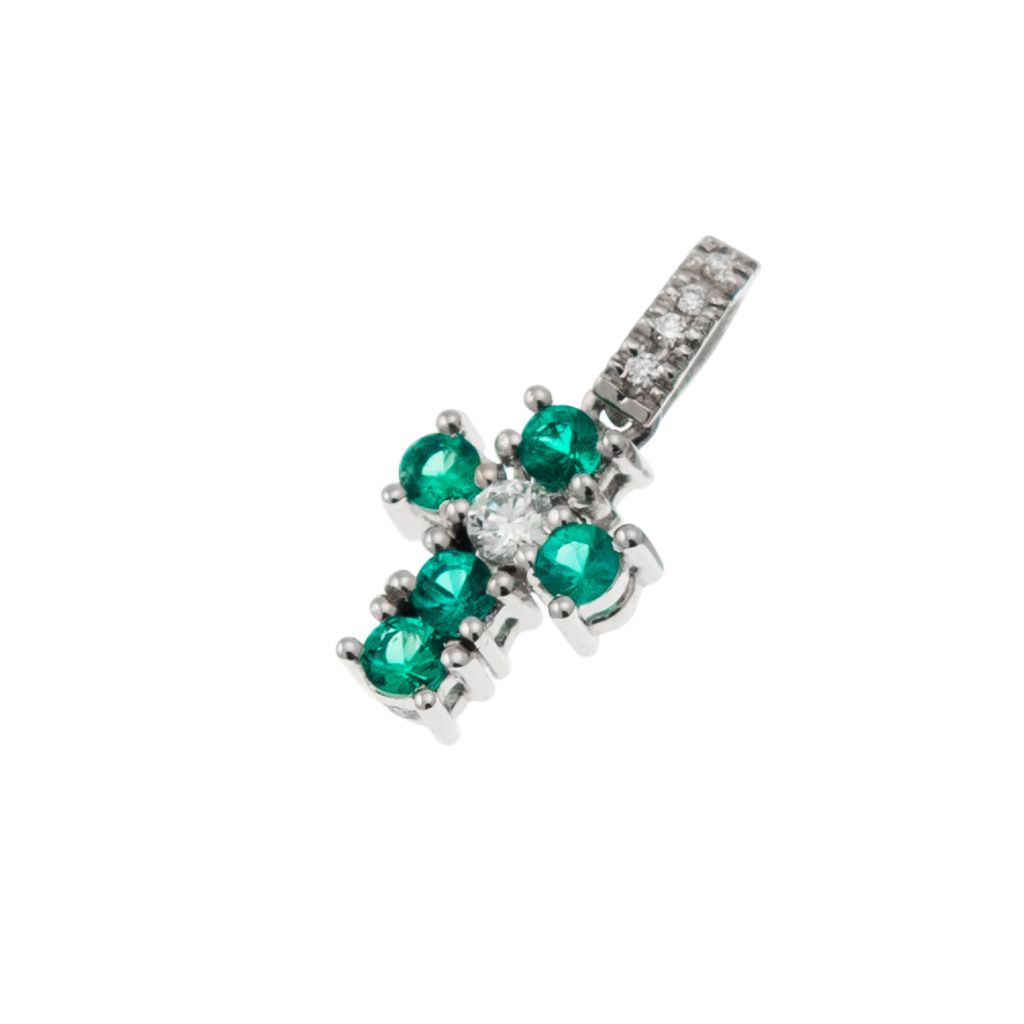 Cross with Emeralds and Diamonds - Width 6.7mm