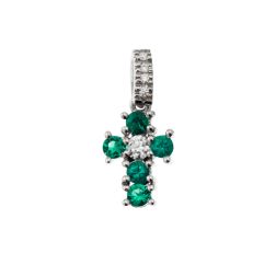 Cross with Emeralds and Diamonds - Width 6.7mm
