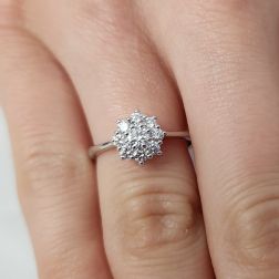 photo of worn 9mm White Gold Diamond Flower Ring