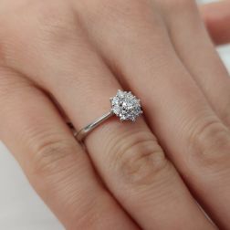 photo of worn 9mm White Gold Diamond Flower Ring