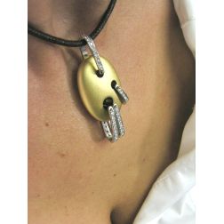 photo of worn Satin-finish Egg pendant in Yellow Gold and Diamonds