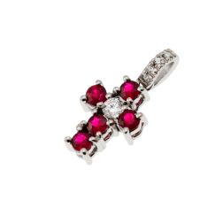 Ciondolo Croce con Rubini - Larghezza 8.3mm