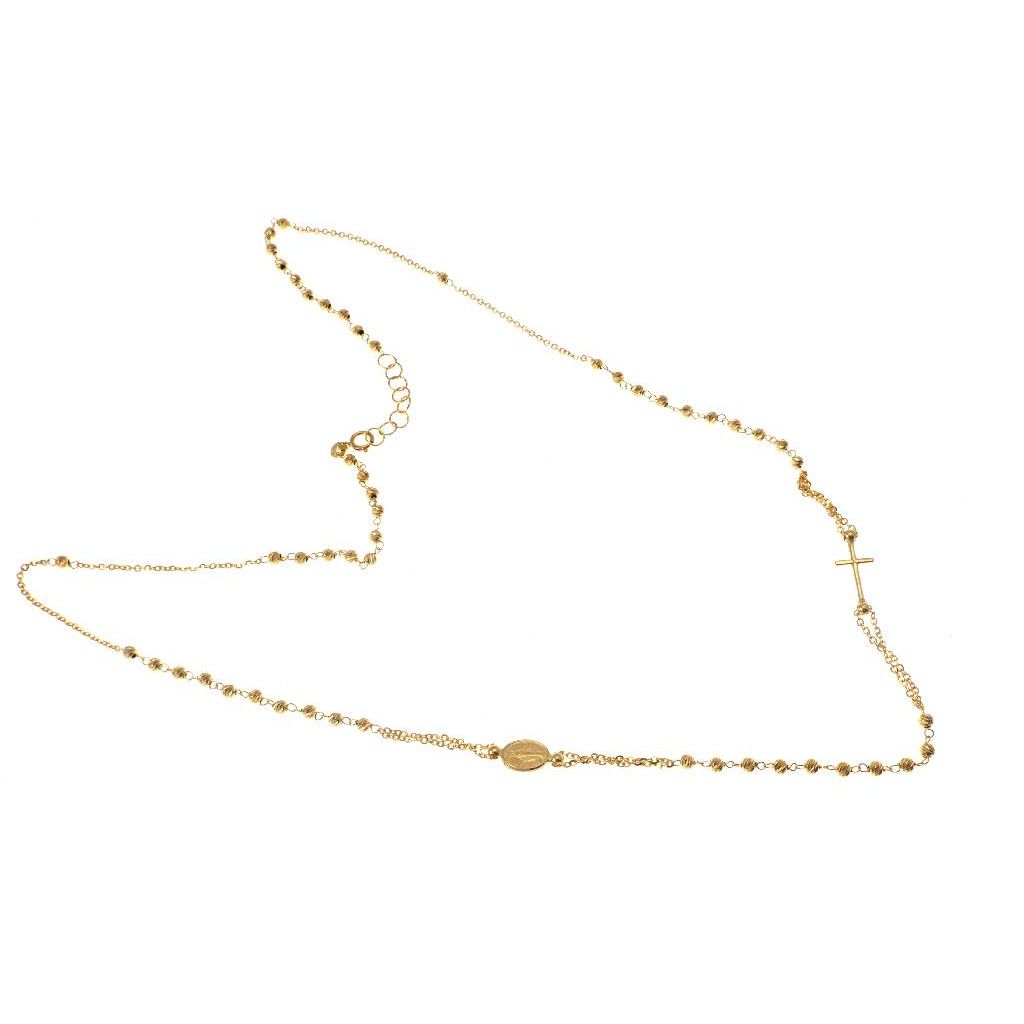 Yellow Gold Rosary 49cm Necklace faceted spheres 2.30 mm