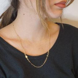 Collana 49cm Rosario Oro Giallo sfere sfaccettate 2.30mm foto indossata