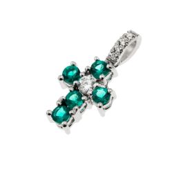 Ciondolo Croce Smeraldi - Larghezza 8.3mm