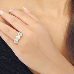 Photo of worn Trilogy Diamonds Flower Ring - Width 8.80mm