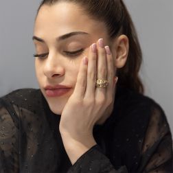 Photo of worn Domed Band Ring with Fancy Brown Diamonds