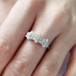 Photo of worn Trilogy Diamonds Flower Ring - Width 7mm