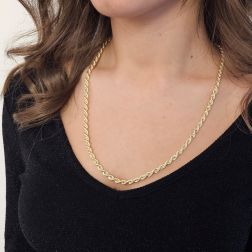 Photo of worn Rope necklace 60cm x 4.80mm in yellow gold