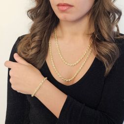 Photo of worn Rope necklace 60cm x 4.80mm in yellow gold