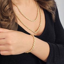 Photo of worn Rope necklace 60cm x 4.80mm in yellow gold