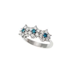 Trilogy Diamonds and Blue Diamonds Flower Ring