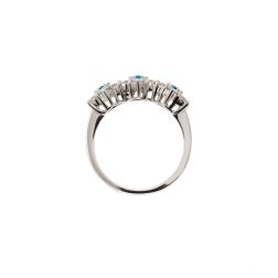 Trilogy Diamonds and Blue Diamonds Flower Ring