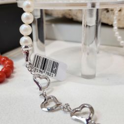 Collana Girocollo di Perle chiusura 3 Cuori in Oro Bianco