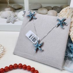 Starfish Earrings with Blue Diamonds in White Gold