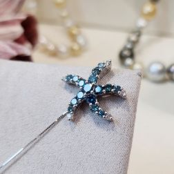 Starfish Earrings with Blue Diamonds in White Gold