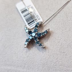Starfish Pendant with Blue Diamonds in White Gold