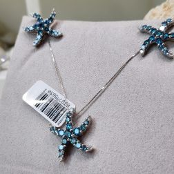 Starfish Pendant with Blue Diamonds in White Gold