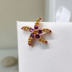 Starfish Earrings with Rhodolites, Yellow Topaz, Mandarin and Yellow Sapphires on Rose Gold