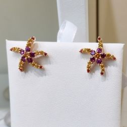 Starfish Earrings with Rhodolites, Yellow Topaz, Mandarin and Yellow Sapphires on Rose Gold